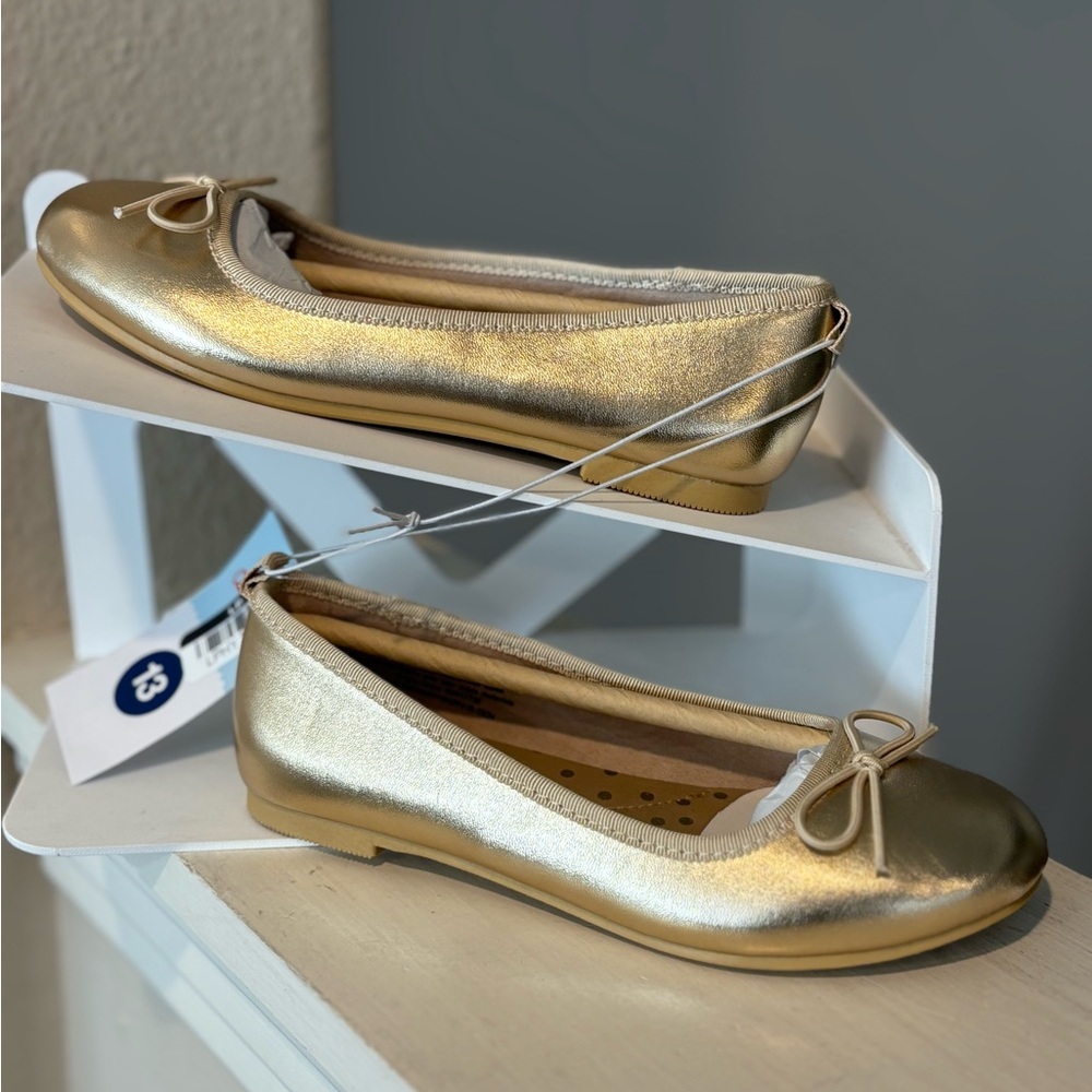Girls' Diana Gold Dress Ballet Flats Slip On Bow Front Cat & Jack Toddler Sz 13